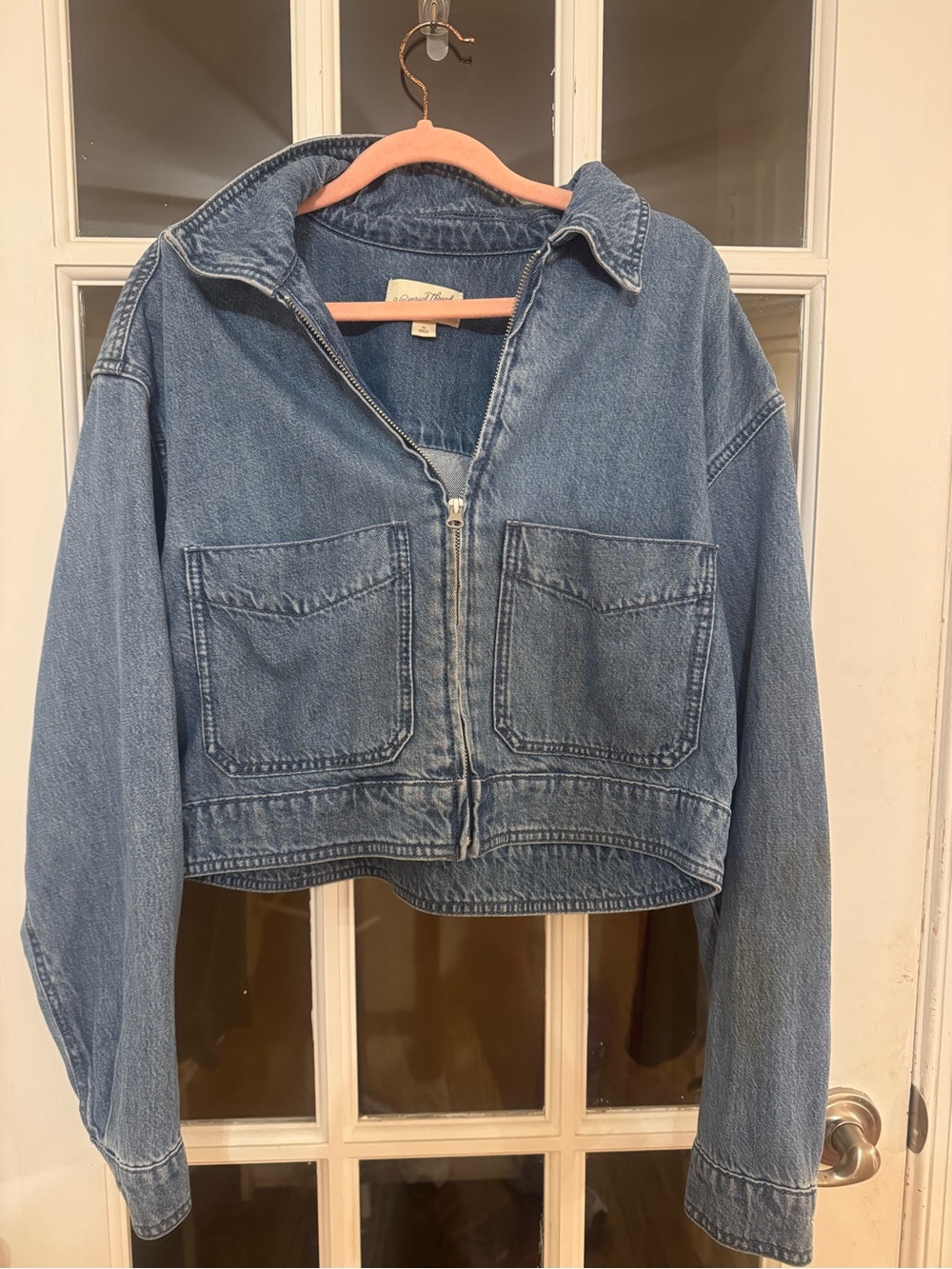 Universal Thread Light Blue Cropped Denim Zip Jacket